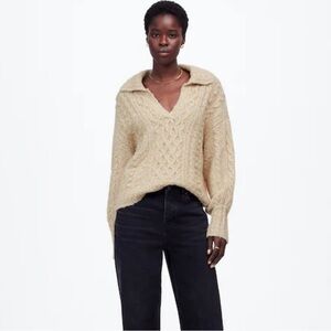 Madewell cotton merino wool blend cable knit polo sweater